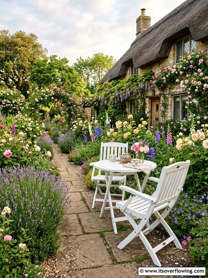 English cottage garden folding set - 25 small garden ideas with foldable seating