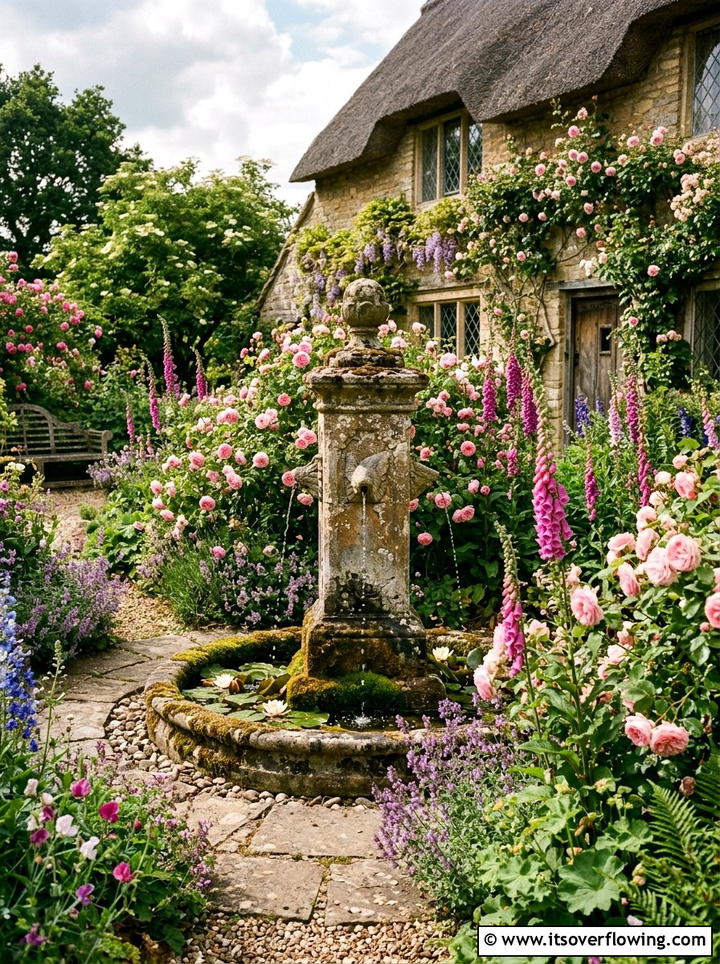 English cottage garden fountain - 25 garden ideas with fountain