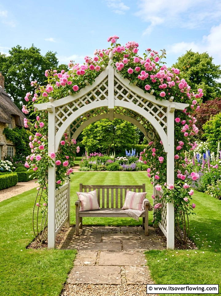 English garden rose arbor seating - 25 backyard ideas with reading nook