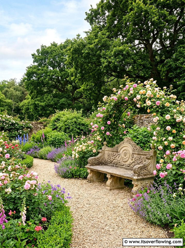 English garden stone bench - 25 backyard ideas with stone seating