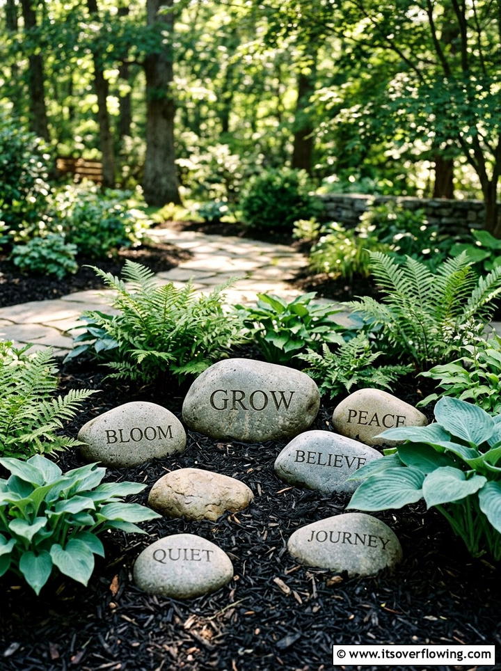 Engraved River Rock Markers - 25 creative garden ideas with quote stones