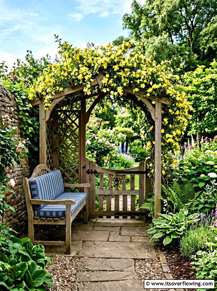 Entrance Arbor With Bench - 25 garden ideas with arbors