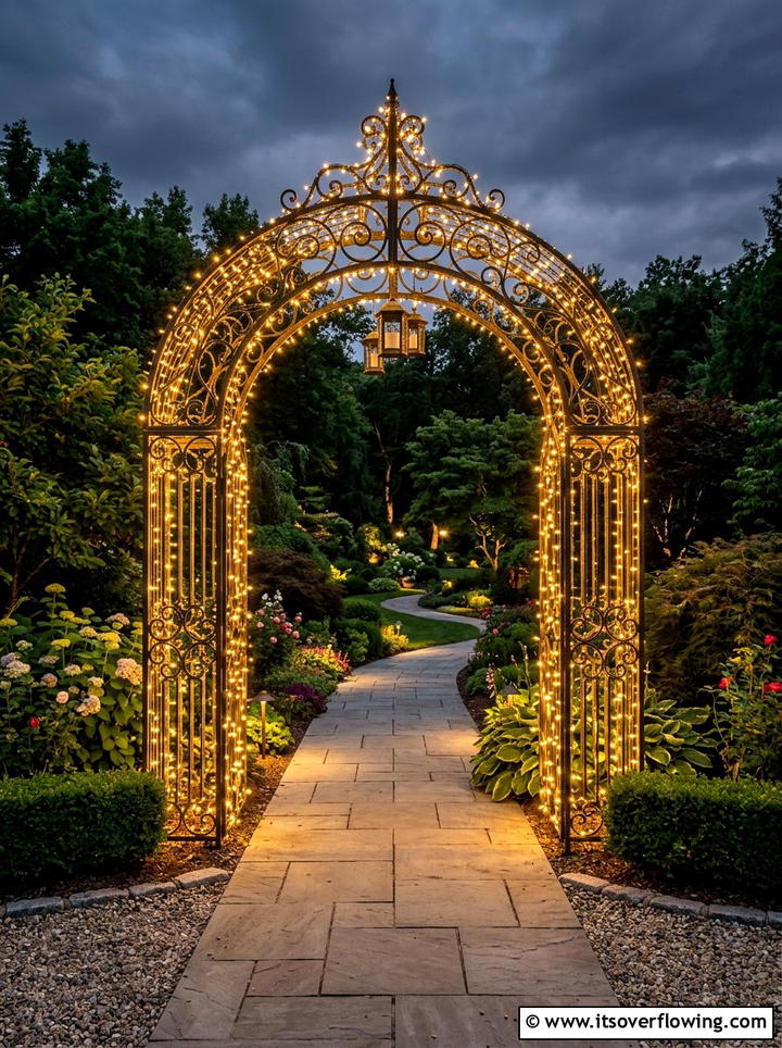 Entrance archway lights - 25 backyard decorating ideas with holiday lights