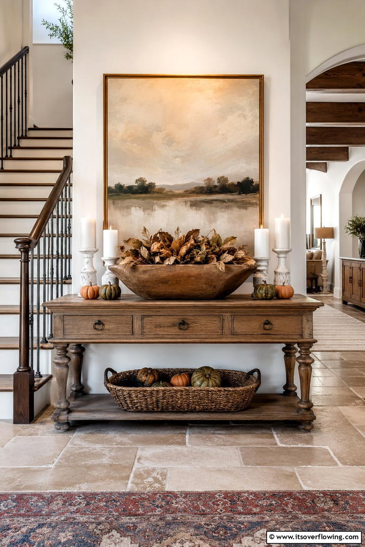 Entryway Console Arrangement - 50 Fall Leaves Decor Ideas to Brighten Autumn Rooms
