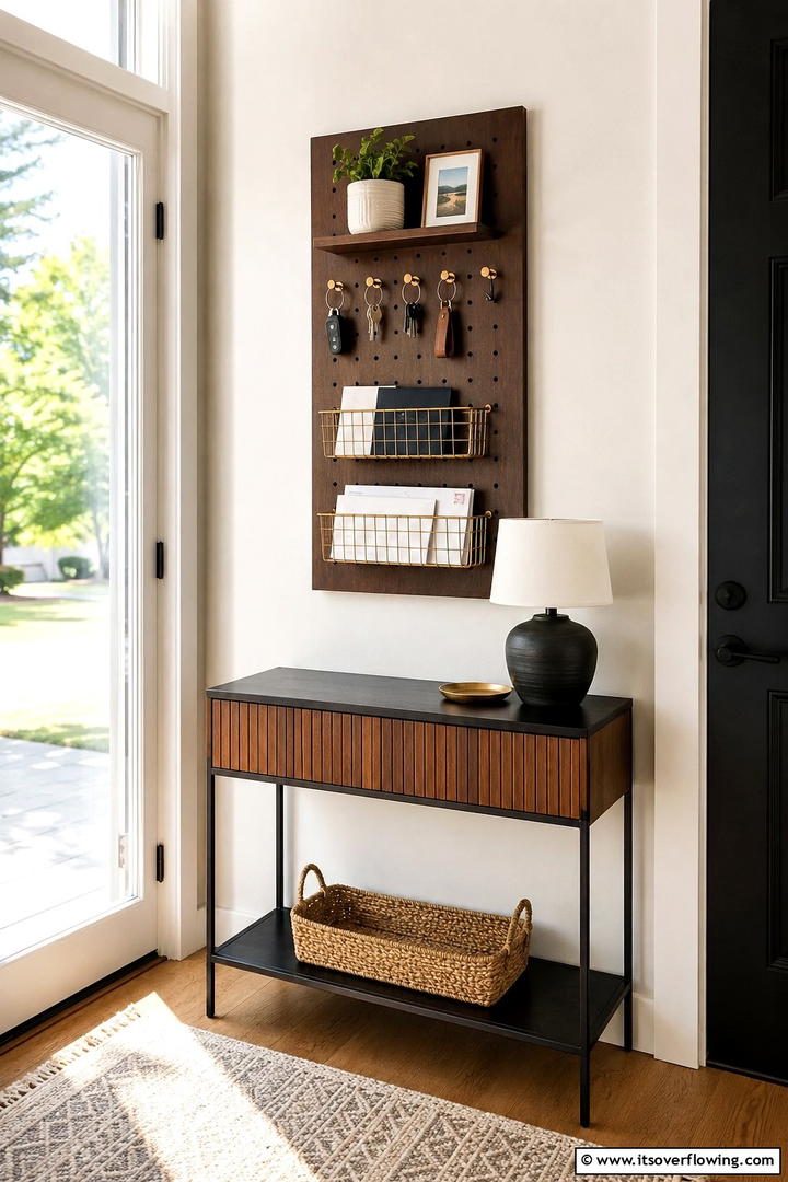 Entryway Key and Mail Station - 30 Pegboard Ideas to Organize Your Home Efficiently