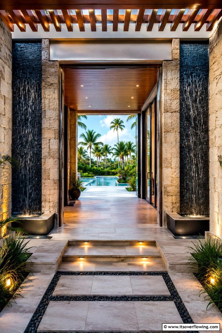 Entryway Water Feature and Foyer - 30 Pool Landscaping Ideas to Create a Resort-Style Backyard