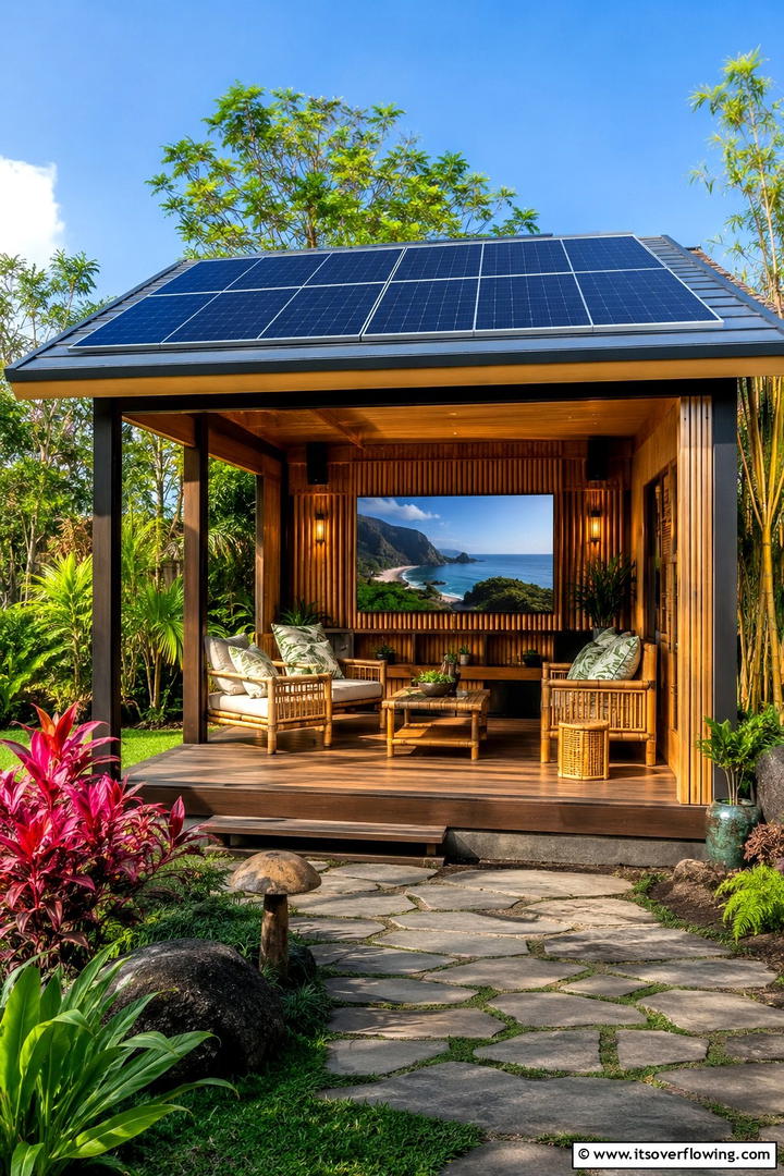 Ergonomic Outdoor Seating Setup - 30 Outdoor TV Ideas for Entertainment Under the Sky