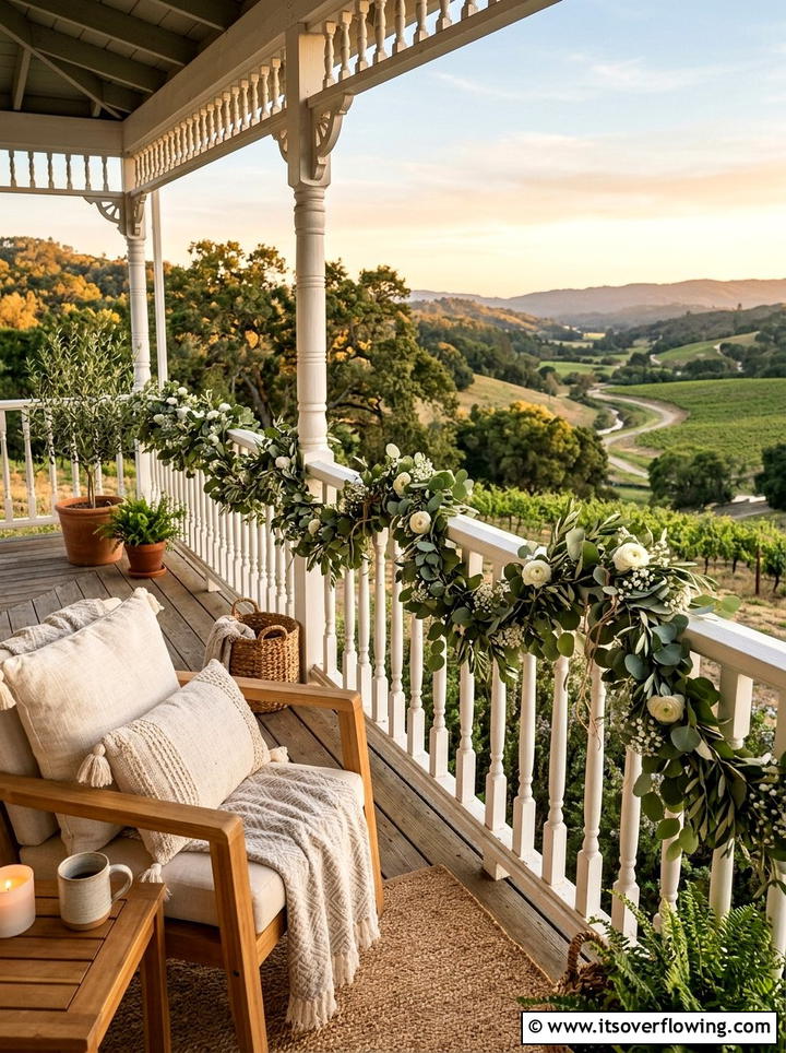 Eucalyptus Garland Porch Railing - 25 front porch decor ideas with garlands