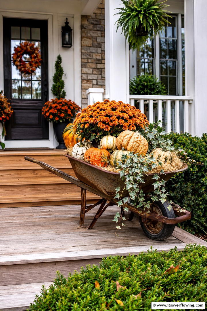 Eucalyptus and White Pumpkin Spa Porch - 50 Fall Porch Decor Ideas for Welcoming Outdoor Spaces
