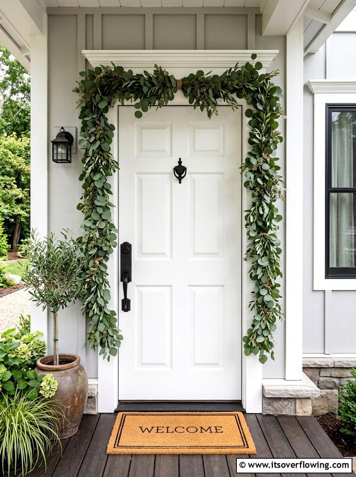 Eucalyptus garland front door - 25 front porch ideas with door garland