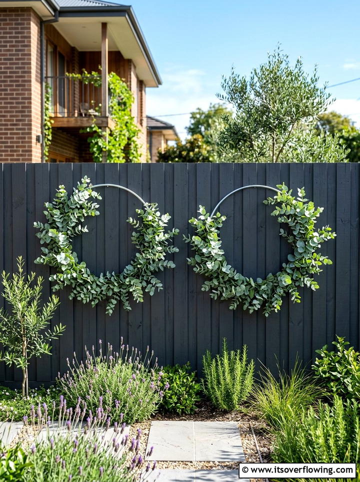 Eucalyptus hoop garden fence - 25 garden decor ideas with floral hoops