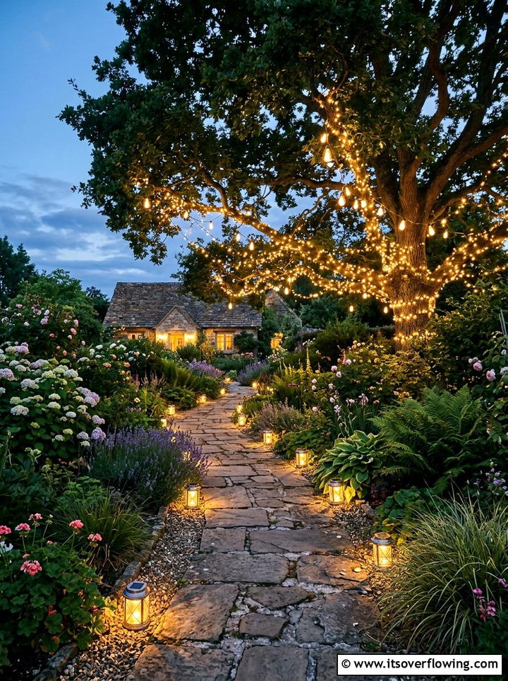 Evening Garden Lighting - 25 garden design ideas for cottage gardens