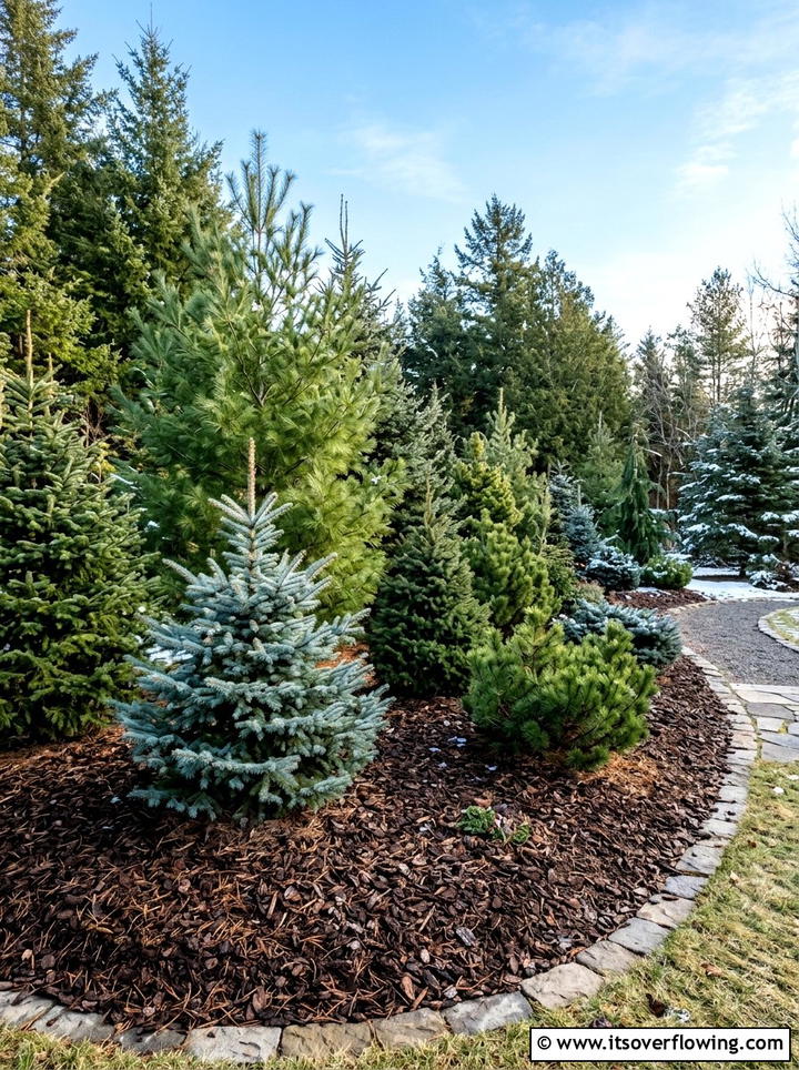 Evergreen Mulch Bed - 25 backyard ideas with mulch beds