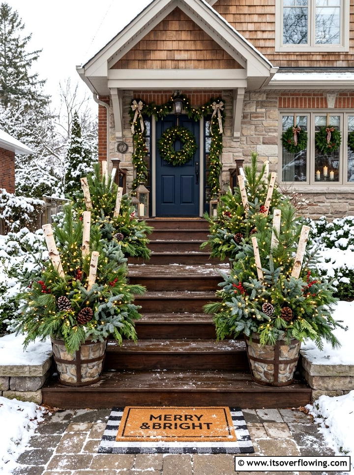 Evergreen Porch Planters - 25 front porch decor ideas for christmas