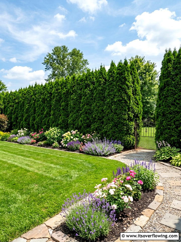 Evergreen Privacy Fence - 25 backyard ideas with low maintenance plants