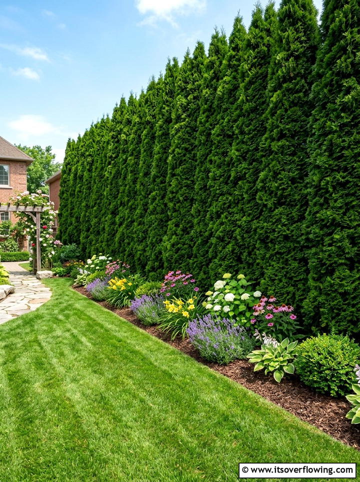 Evergreen Privacy Hedge - 25 backyard ideas for large yards