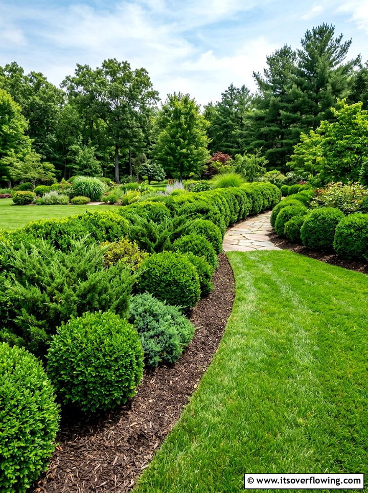 Evergreen Shrub Border - 25 backyard ideas with zen style