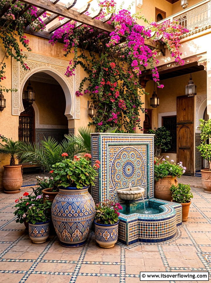 Exotic courtyard with Moroccan style pots - 25 creative garden ideas with painted planters