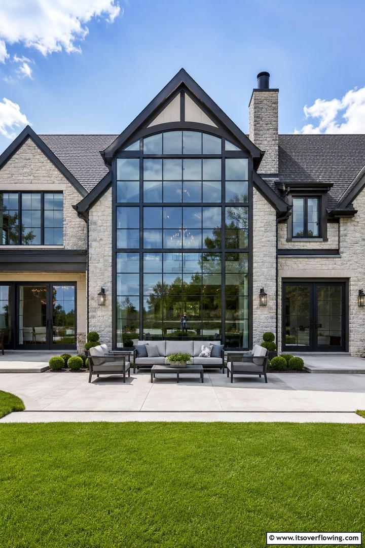 Expansive Glass Panels - 30 Modern Tudor Exterior Ideas for Timeless Curb Appeal
