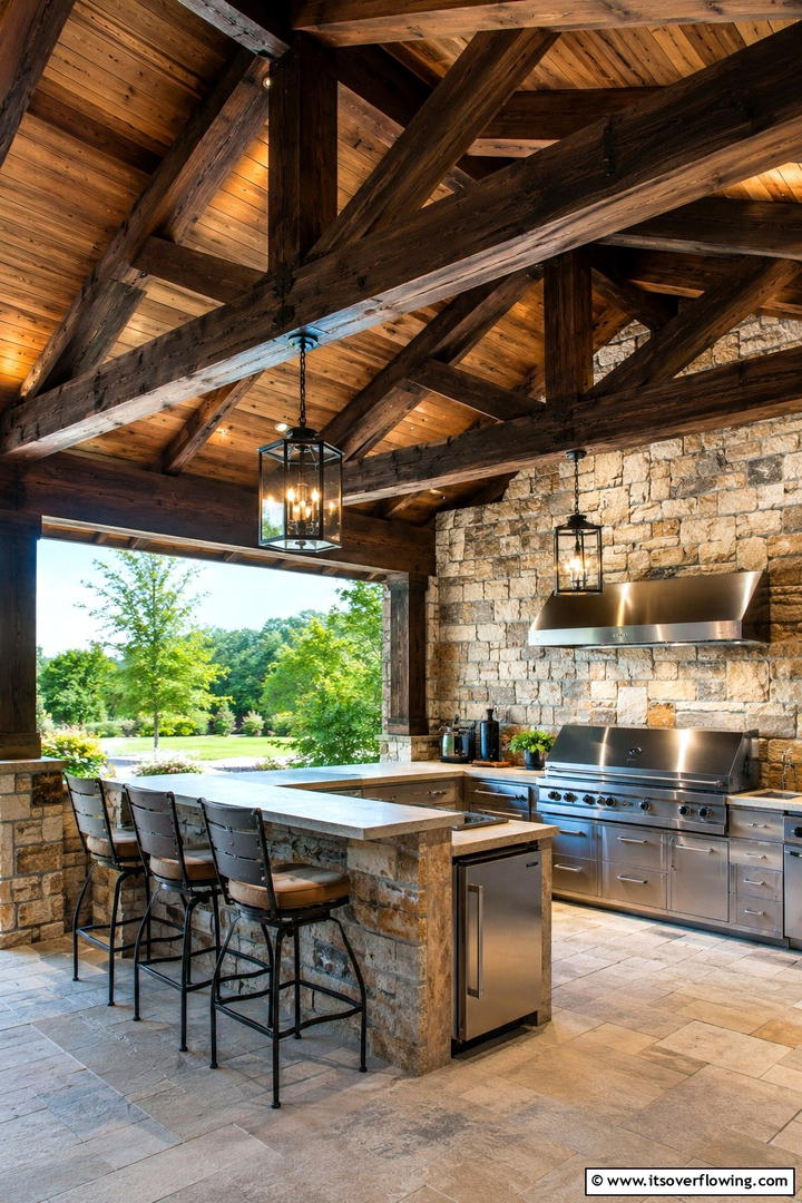 Exposed Beam Ceiling - 30 Rustic Outdoor Kitchen Ideas for Al Fresco Dining