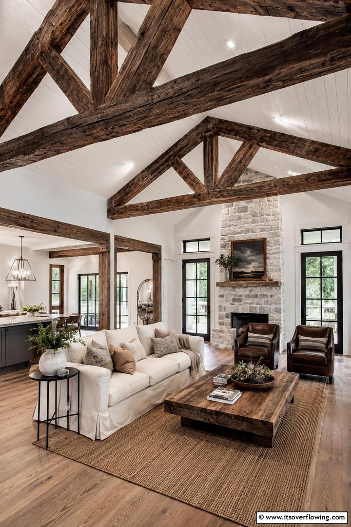 Exposed Wooden Beams Elegance - 30 Rustic Interior Design Ideas for Cozy Living Spaces