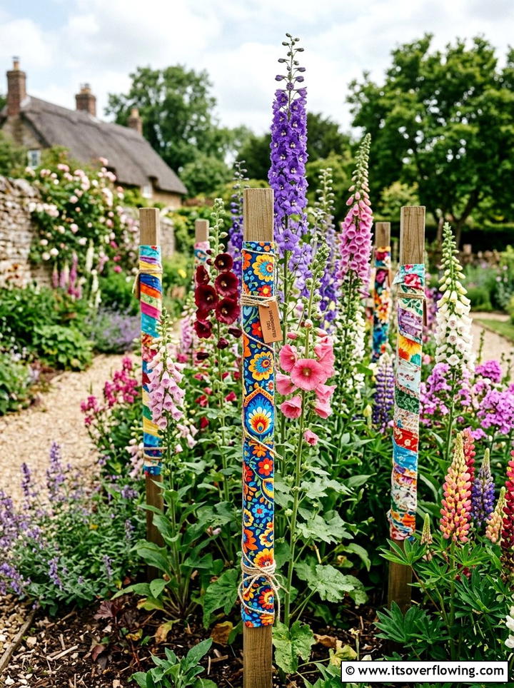Fabric Covered Garden Stakes - 25 upcycled garden ideas with fabric scraps