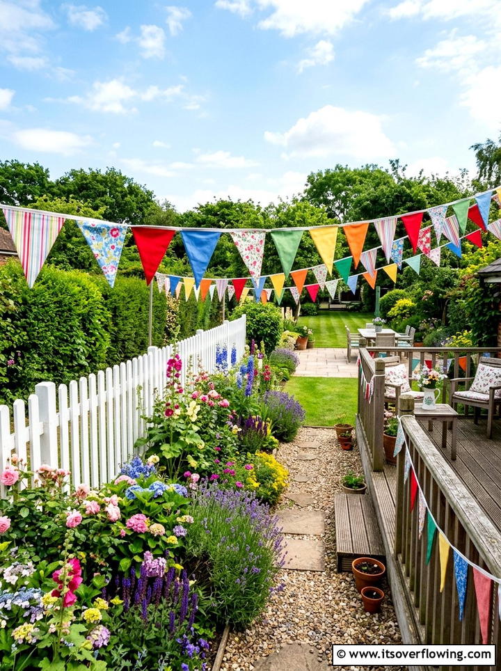 Fabric Party Bunting - 25 backyard decorating ideas with garden party style