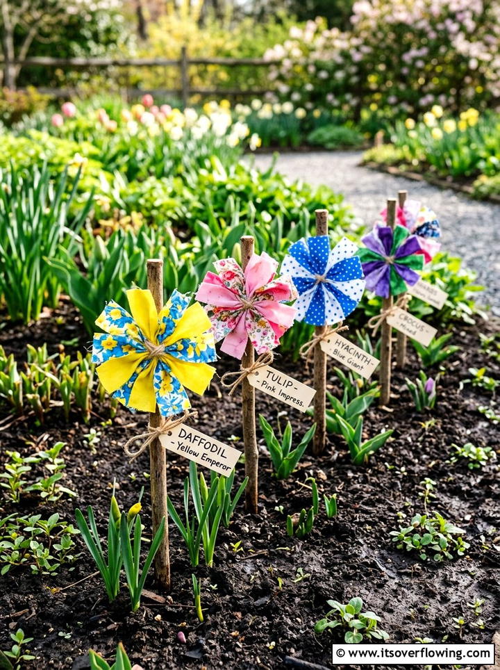Fabric Scrap Flower Markers - 25 upcycled garden ideas with fabric scraps