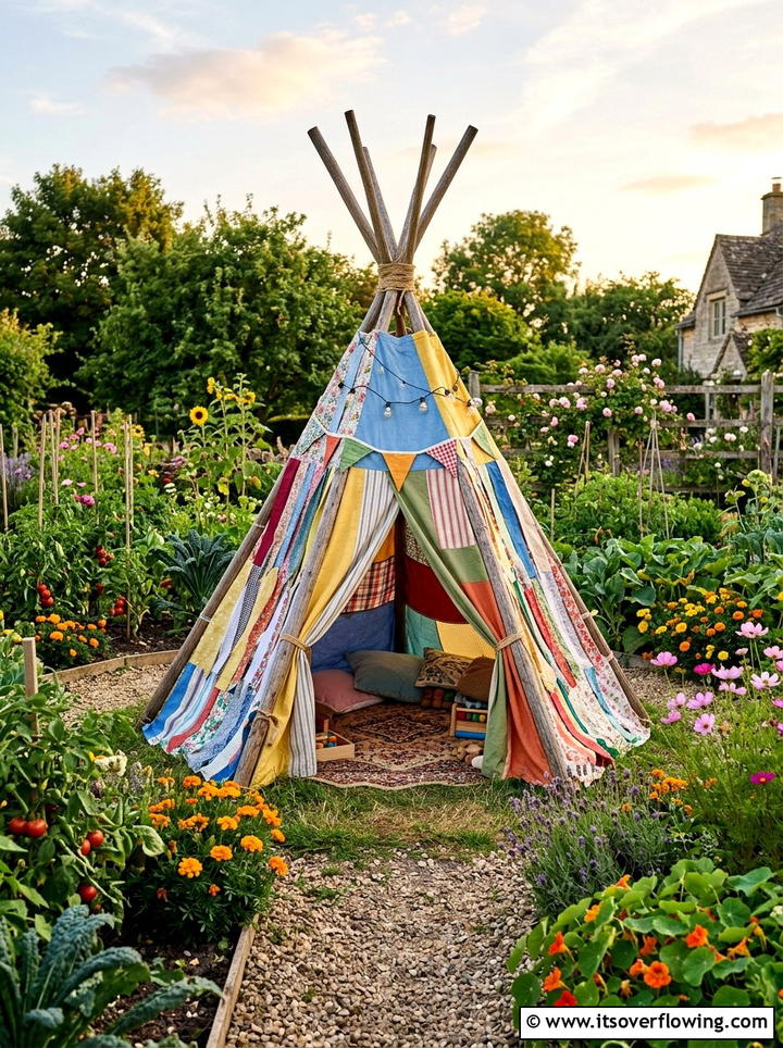 Fabric Scrap Garden Teepee - 25 upcycled garden ideas with fabric scraps