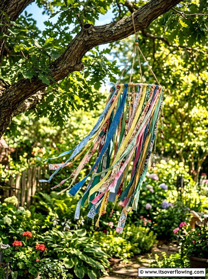 Fabric Scrap Wind Chime - 25 upcycled garden ideas with fabric scraps