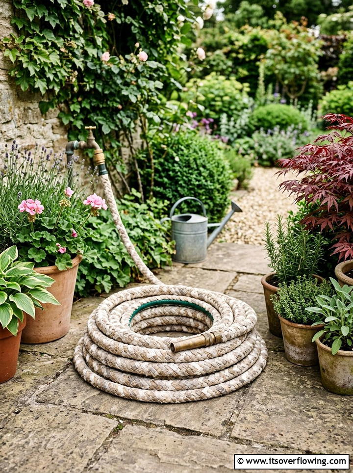 Fabric Wrapped Garden Hoses - 25 upcycled garden ideas with fabric scraps