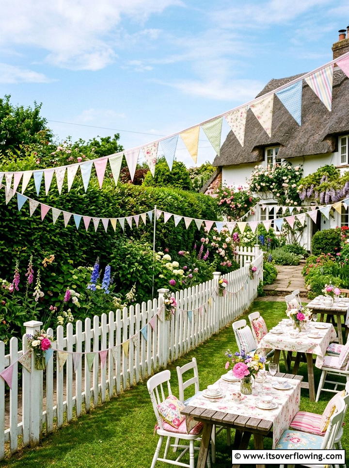Fabric bunting banner - 25 garden decor ideas for outdoor parties