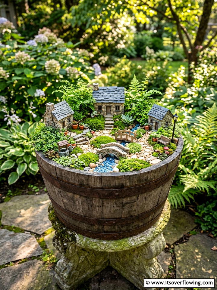 Fairy Garden Barrel Planter - 25 backyard ideas with barrel planter