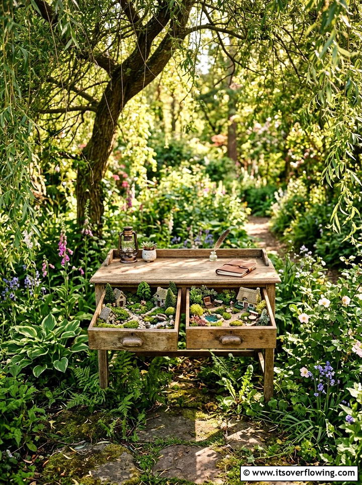 Fairy Garden Desk - 25 upcycled garden ideas with old tables