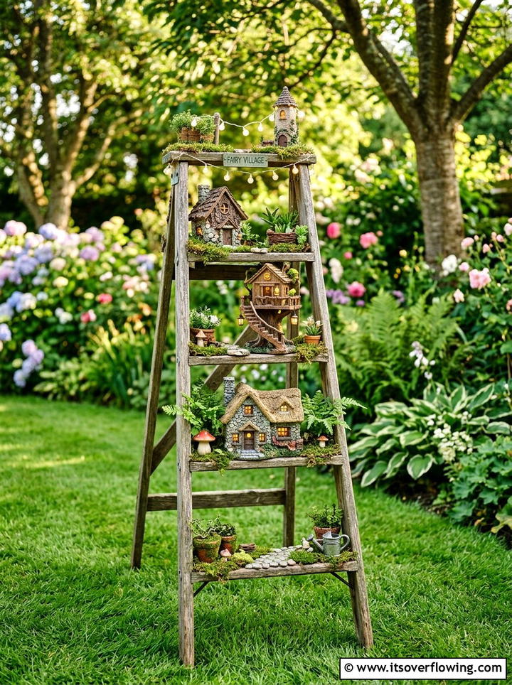Fairy Garden Ladder - 25 backyard ideas with old ladder planter