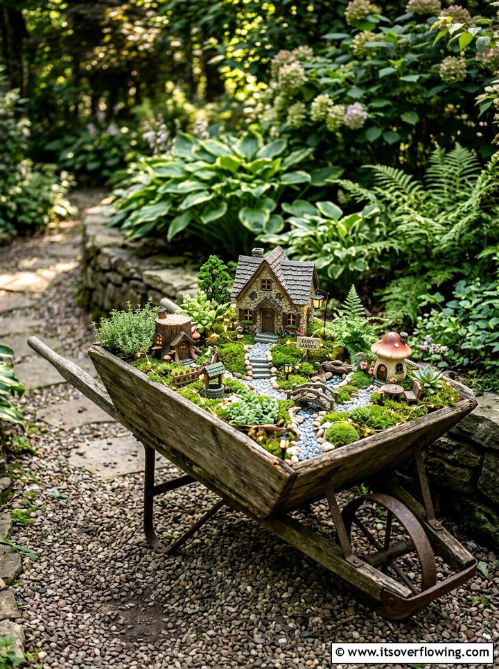 Fairy Garden Wheelbarrow - 25 garden decor ideas with wheelbarrows