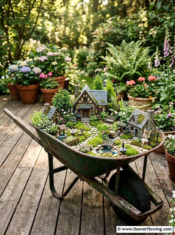 Fairy Garden Wheelbarrow - 25 backyard ideas with wheelbarrow planter