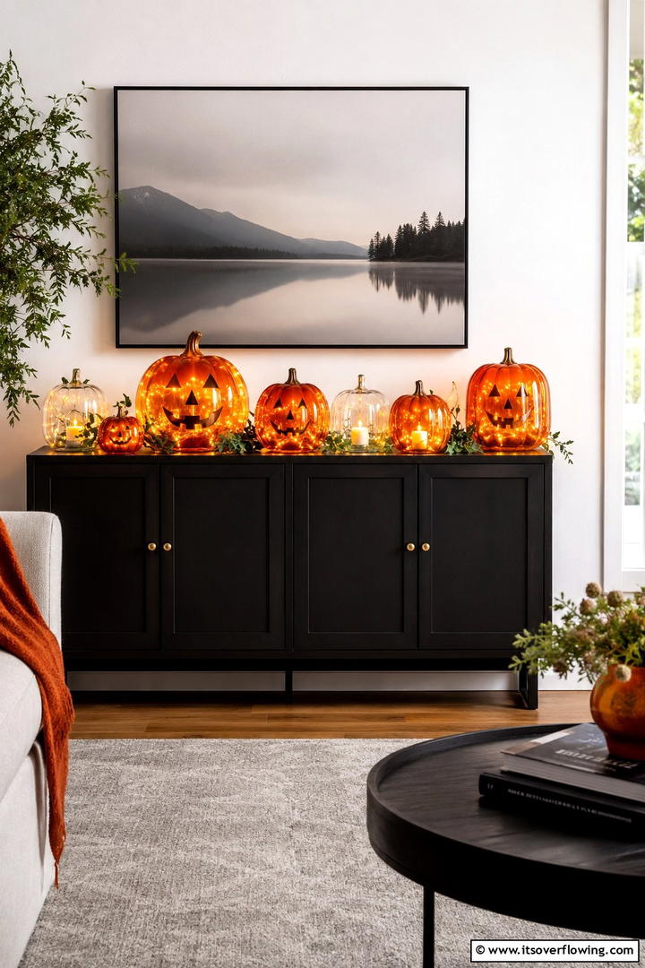 Fairy Light Filled Pumpkin Luminaries - 50 Fall Pumpkin Decor Ideas for Cozy Autumn Homes Today