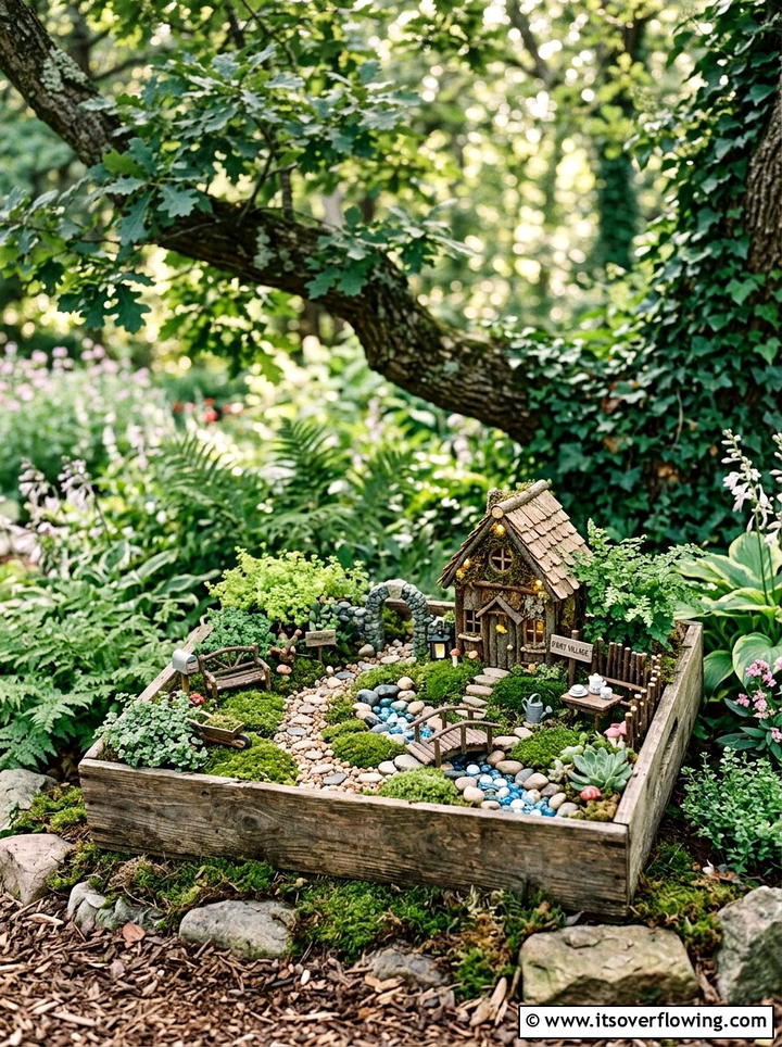 Fairy garden crate display - 25 backyard ideas with crate planters