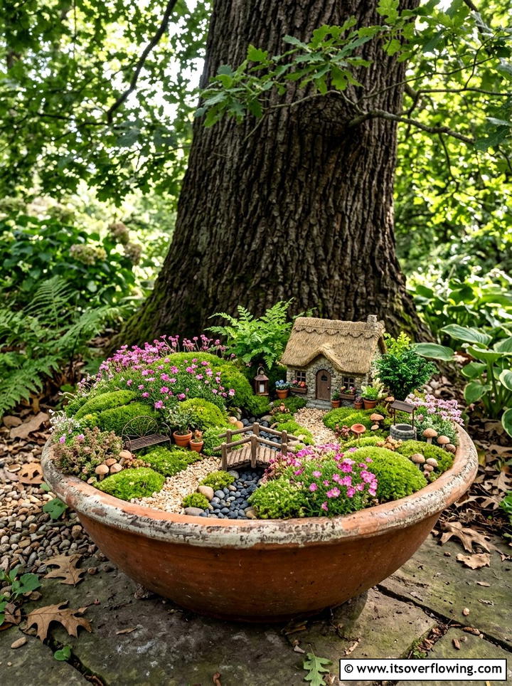 Fairy garden floral setup - 25 garden decor ideas with floral displays