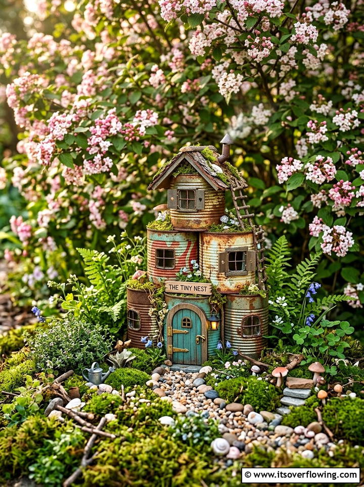 Fairy garden house tin cans - 25 recycled garden ideas with aluminum cans