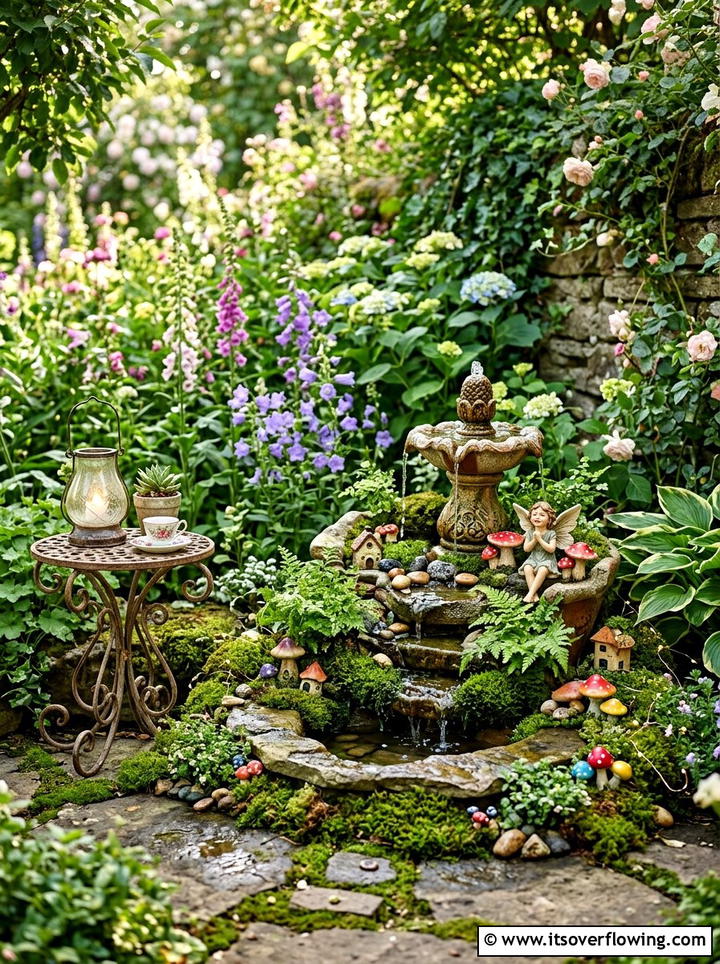 Fairy garden water feature - 25 garden decor ideas with tabletop fountains