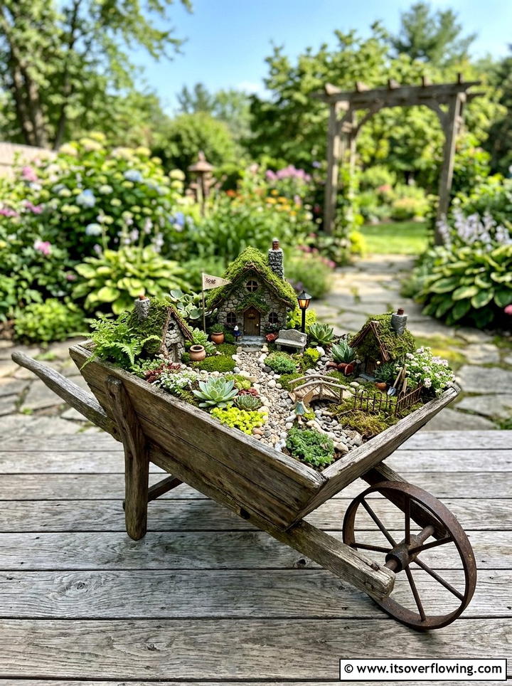 Fairy garden wheelbarrow - 25 upcycled garden ideas with old wheelbarrows