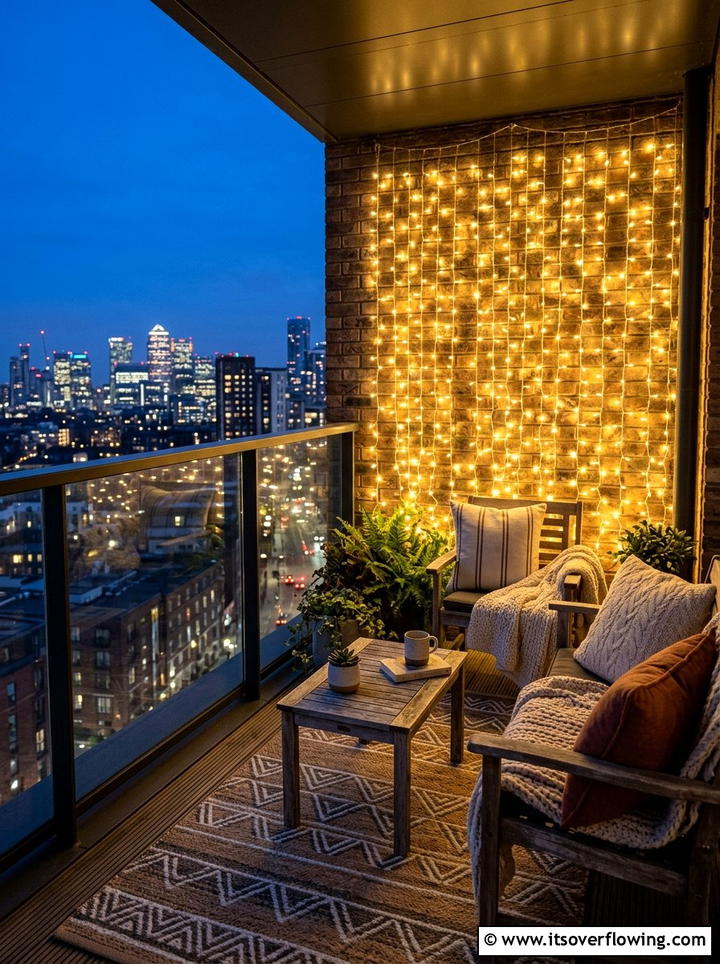 Fairy light curtain - 25 front porch ideas for apartments