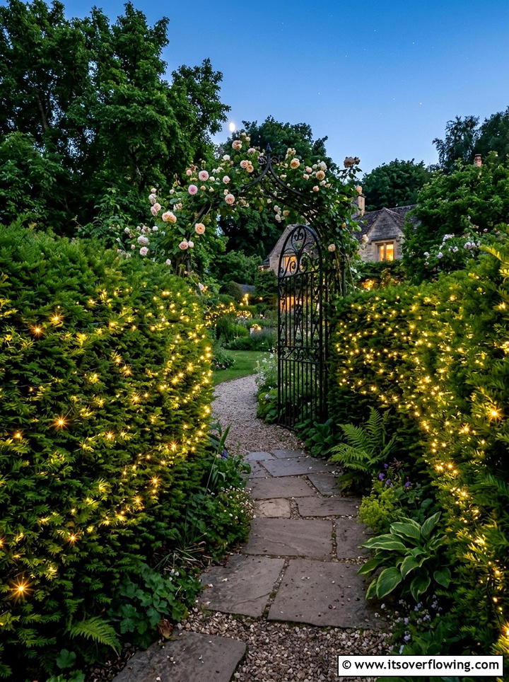 Fairy lights in bushes - 25 garden ideas with pathway lights