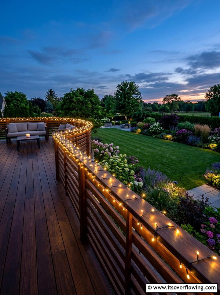 Fairy lights on deck railing - 25 garden decor ideas with fairy lights
