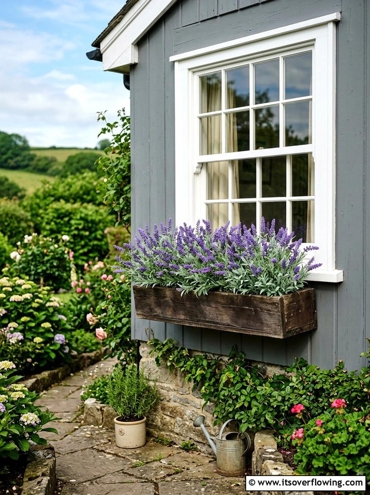 Fake lavender window boxes - 25 front porch ideas with faux plants