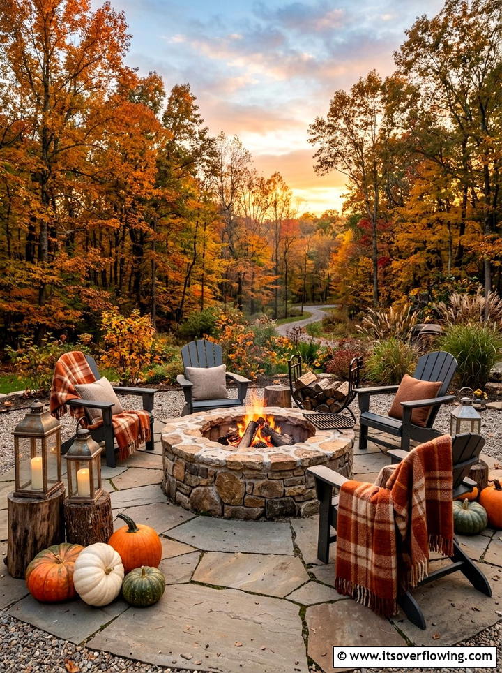 Fall Fire Pit Area - 25 backyard decorating ideas with seasonal decor