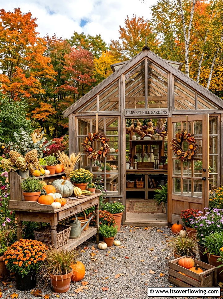 Fall Greenhouse Decor - 25 garden decor ideas with fall decor
