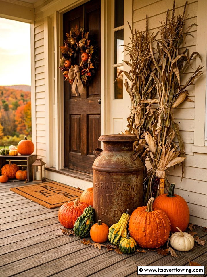 Fall Milk Can Porch - 25 front porch decor ideas with old milk cans